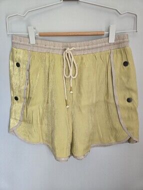 New MYSTREE Light Yellow Metallic Drawstring Women’s Shorts